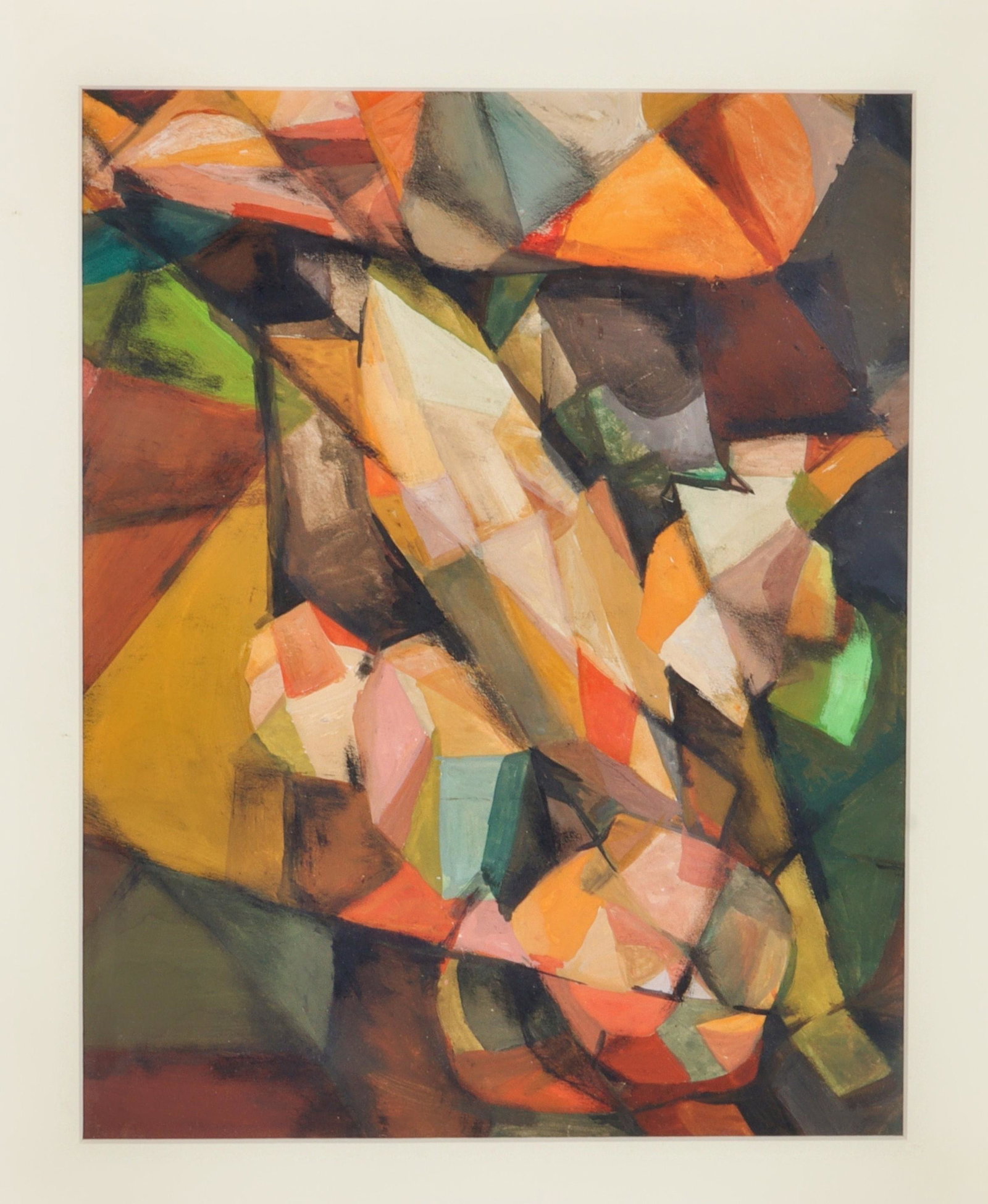 Cubist Abstract modernist oil painting on paper, framed. 17 1/2" H x 15" W (frame), 11 1/2" H x 9: Cubist Abstract modernist oil painting on paper, framed. 17 1/2" H x 15" W (frame), 11 1/2" H x 9 1/4" (sight)