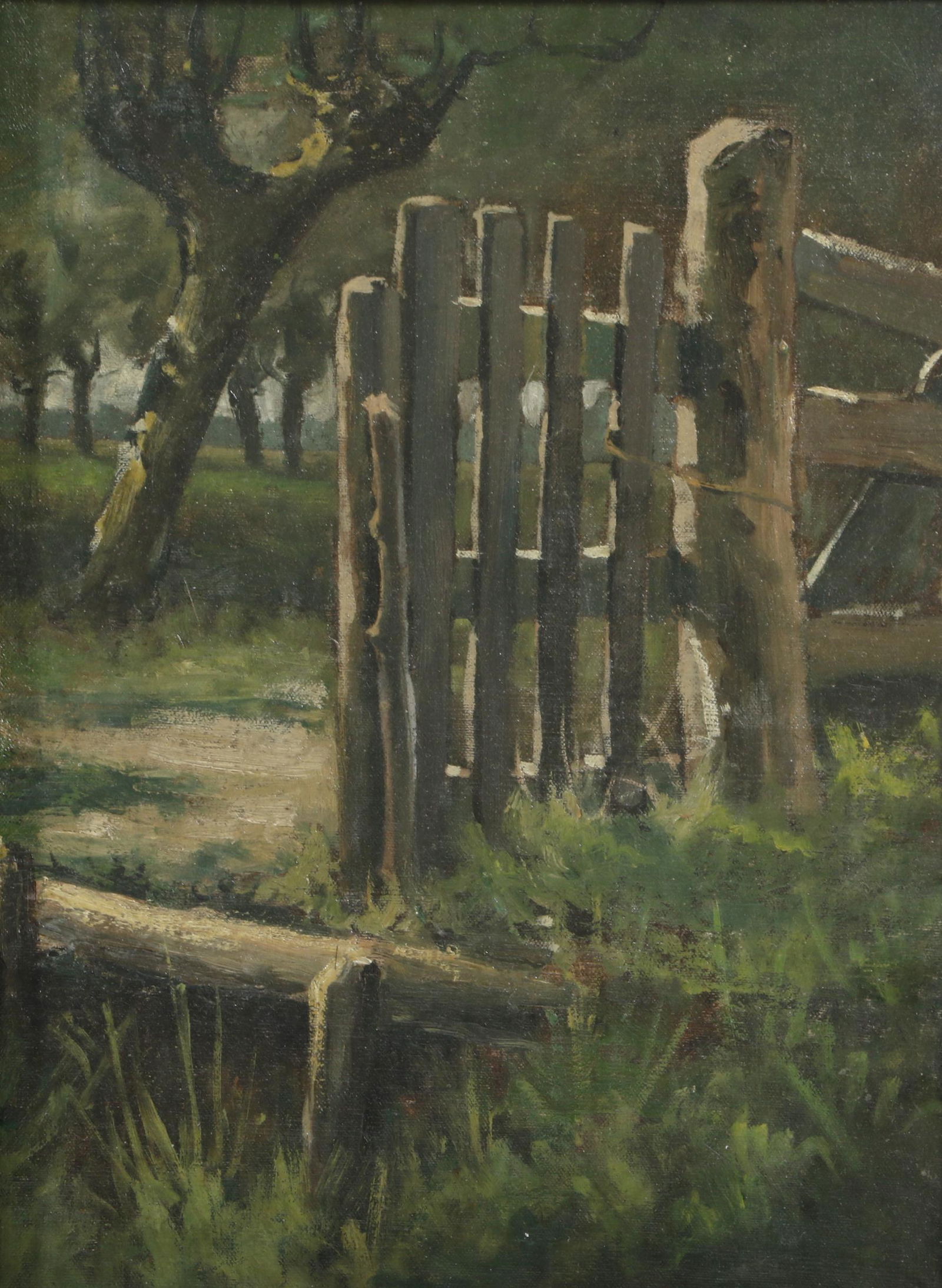 Gustave Adolph Wiegand, New York / Germany (1870-1957), Pasture Fence, oil on board, 12 1/2"H x 8: Gustave Adolph Wiegand New York / Germany (1870-1957) Pasture Fence oil on board Signed lower right. Biography from the Archives of askART: The following is from Michael Parks of the Shanghai Trading