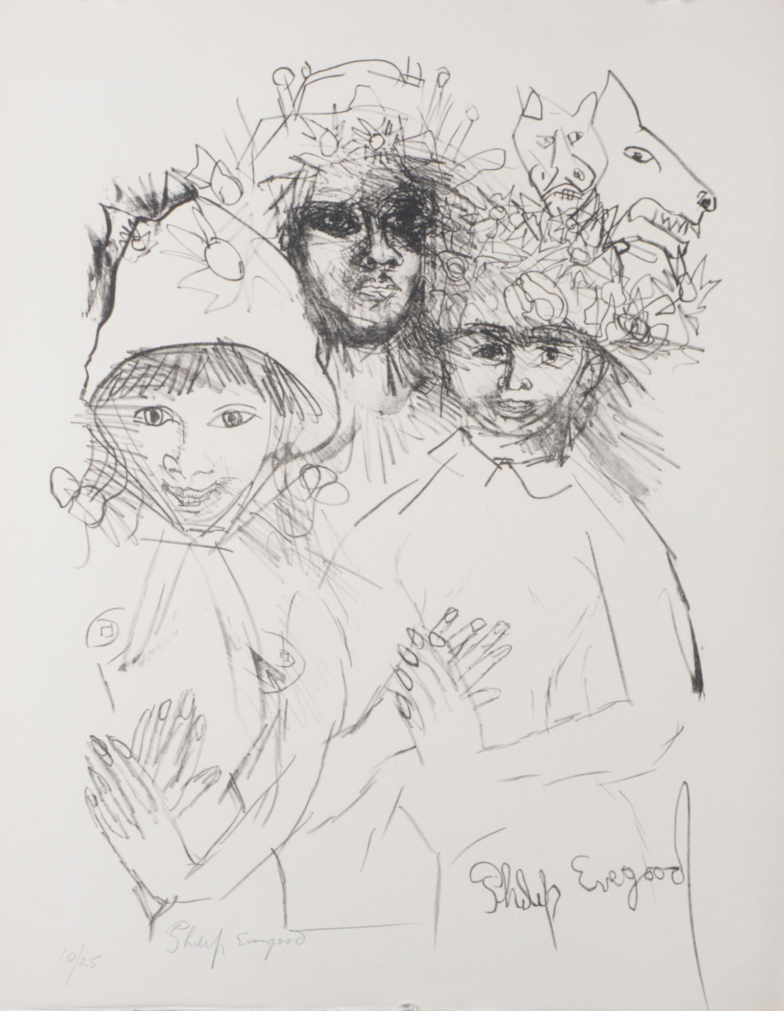 Philip Howard (Blashki) Evergood, New York, Connecticut (1901 - 1973), figures and dogs, lithograph, (1 of 8)