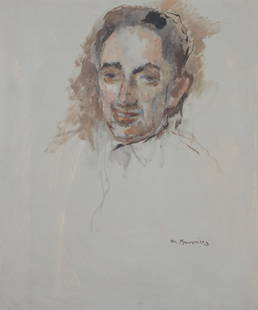 William Meyerowitz, Ukraine / New York (1887-1981), male portrait, oil on canvas, 23 3/8"H x 19"W: William Meyerowitz Ukraine / New York (1887-1981) male portrait oil on canvas Signed lower right. Biography from the Archives of askART: A painter and etcher, William Meyerowitz came to the United