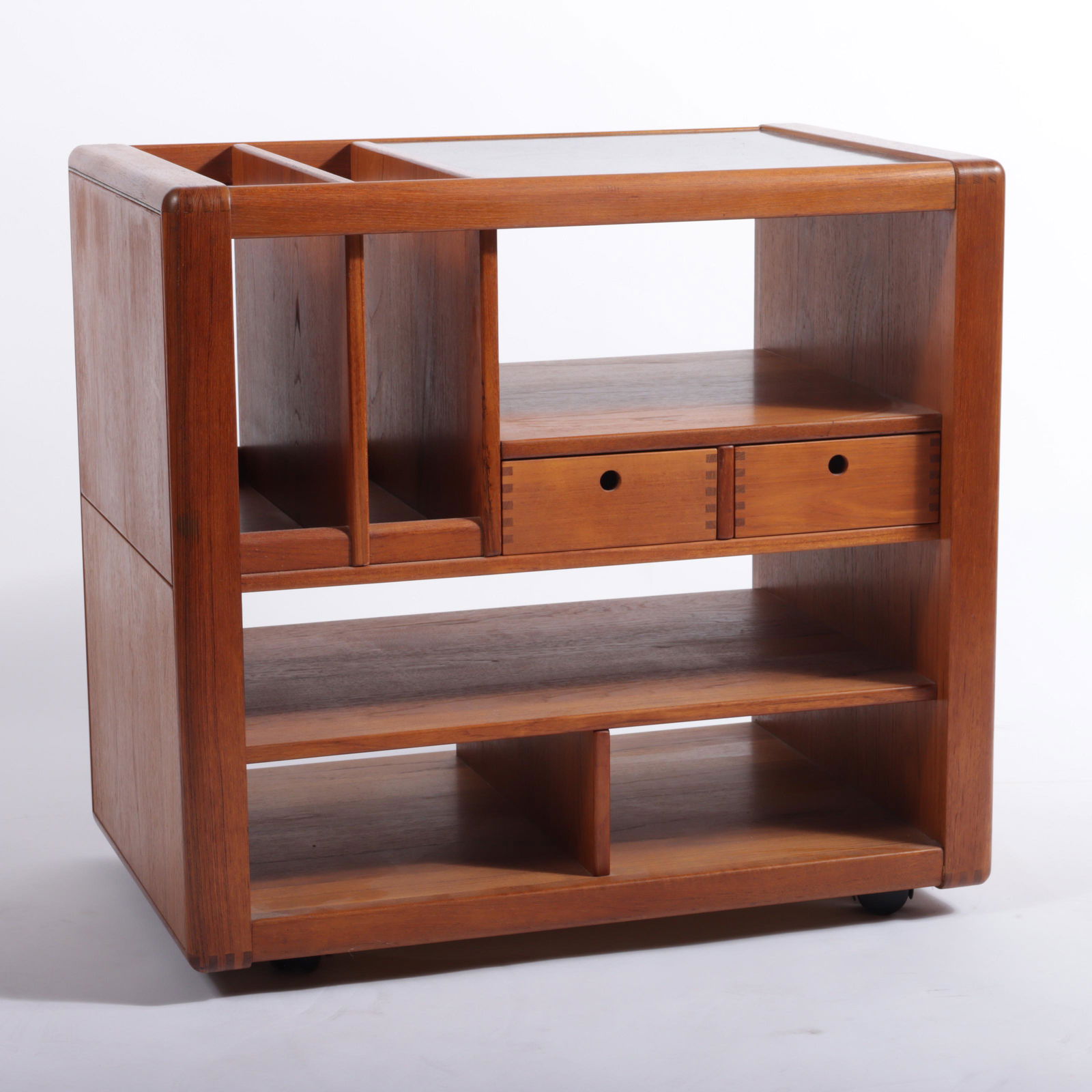 Dixie Furniture Co. Mid Century Modern MCM teak drop leaf secretary library cabinet cart 29 3/4"H x (1 of 9)