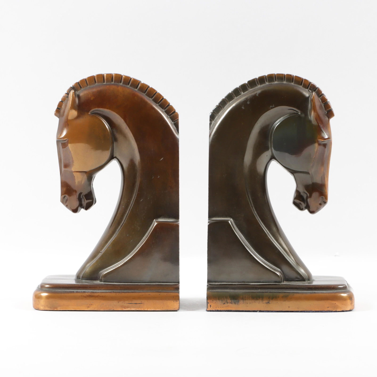 Pair vintage Art Deco Trojan horse head bookends by Trophy Craft Co. 7 1/4"H x 3 1/4"W X 4 1/2"D (1 of 7)