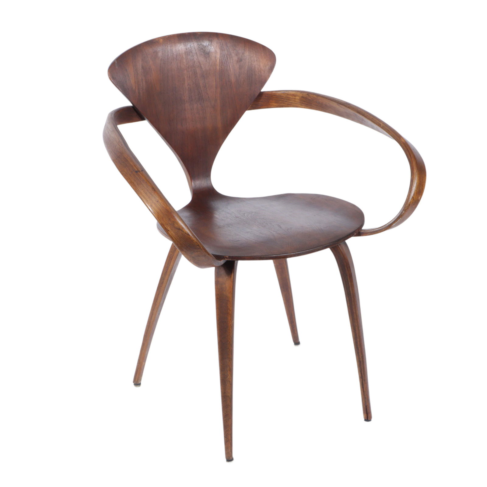 Norman Cherner Plycraft walnut MCM bentwood pretzel armchair 31 1/2"H x 24"W x 19 1/2"D, 18 1/4"H (1 of 9)