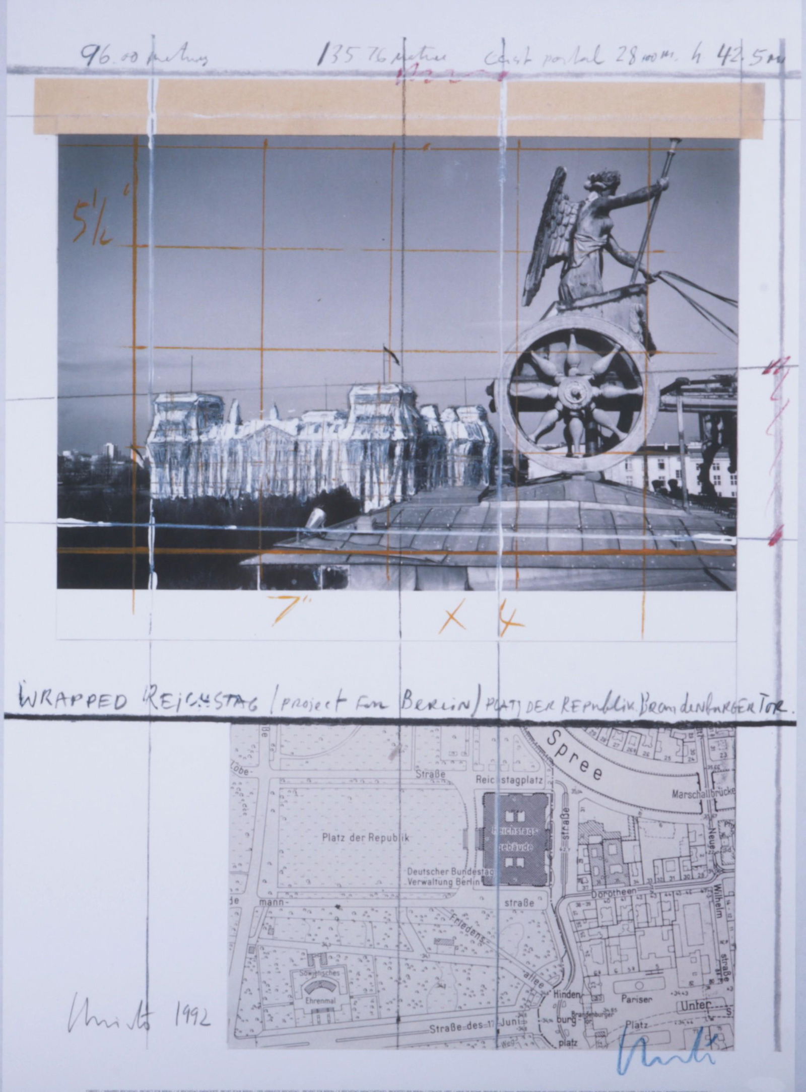 Christo, New York / Bulgaria (1935 - 2020), Wrapped Reichstag, Project for Berlin (yellow), 1992, (1 of 5)