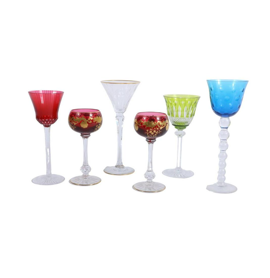 Collection of 6 Saint Louis Crystal stemware goblets with cut to clear and gilt decoration. 9 7/8"H (1 of 20)