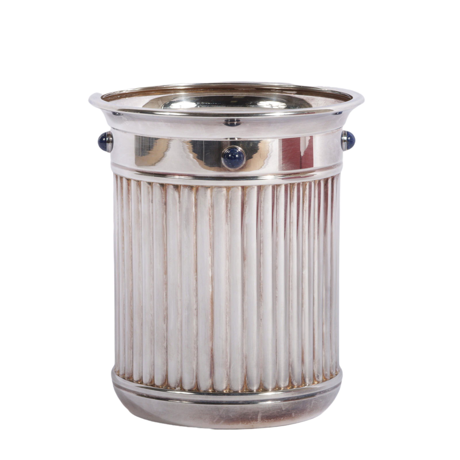 Small Cartier silver plate fluted champagne bucket with lapis lazuli cabochons. 6 3/8"H x 5 (1 of 13)