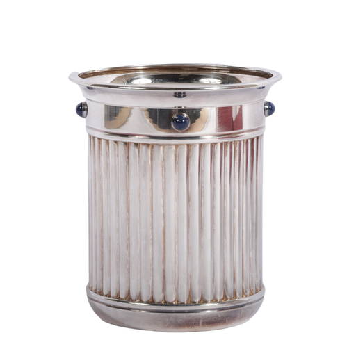 Small Cartier Silver Plate Fluted Champagne Bucket With Lapis Lazuli Cabochons. 6 3/8"h X 5