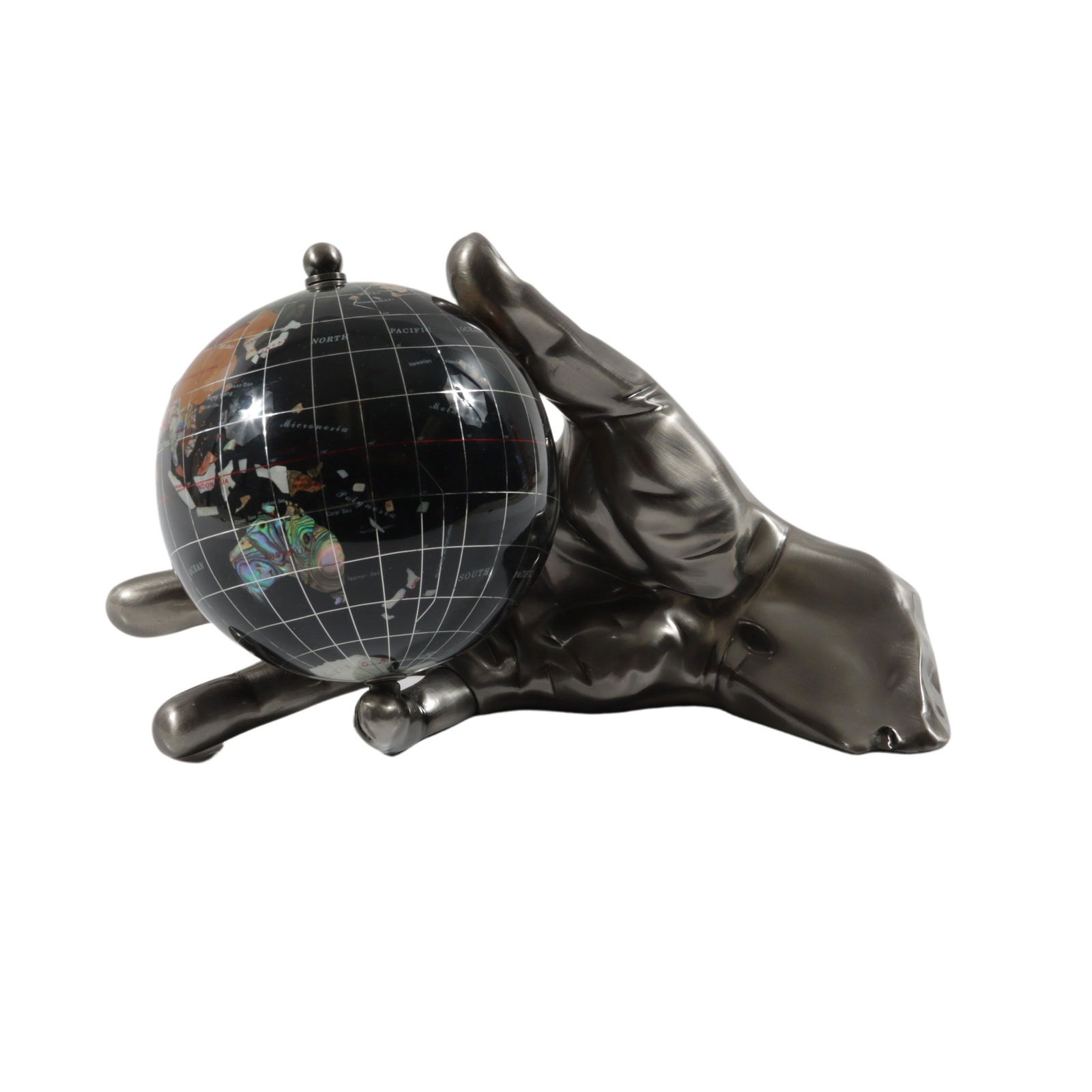 Kalifono black opal World in Your Hand gemstone globe 5 3/4"H x 10 1/2"W x 6 1/2"D: Kalifono black opal World in Your Hand gemstone globe 5 3/4"H x 10 1/2"W x 6 1/2"D