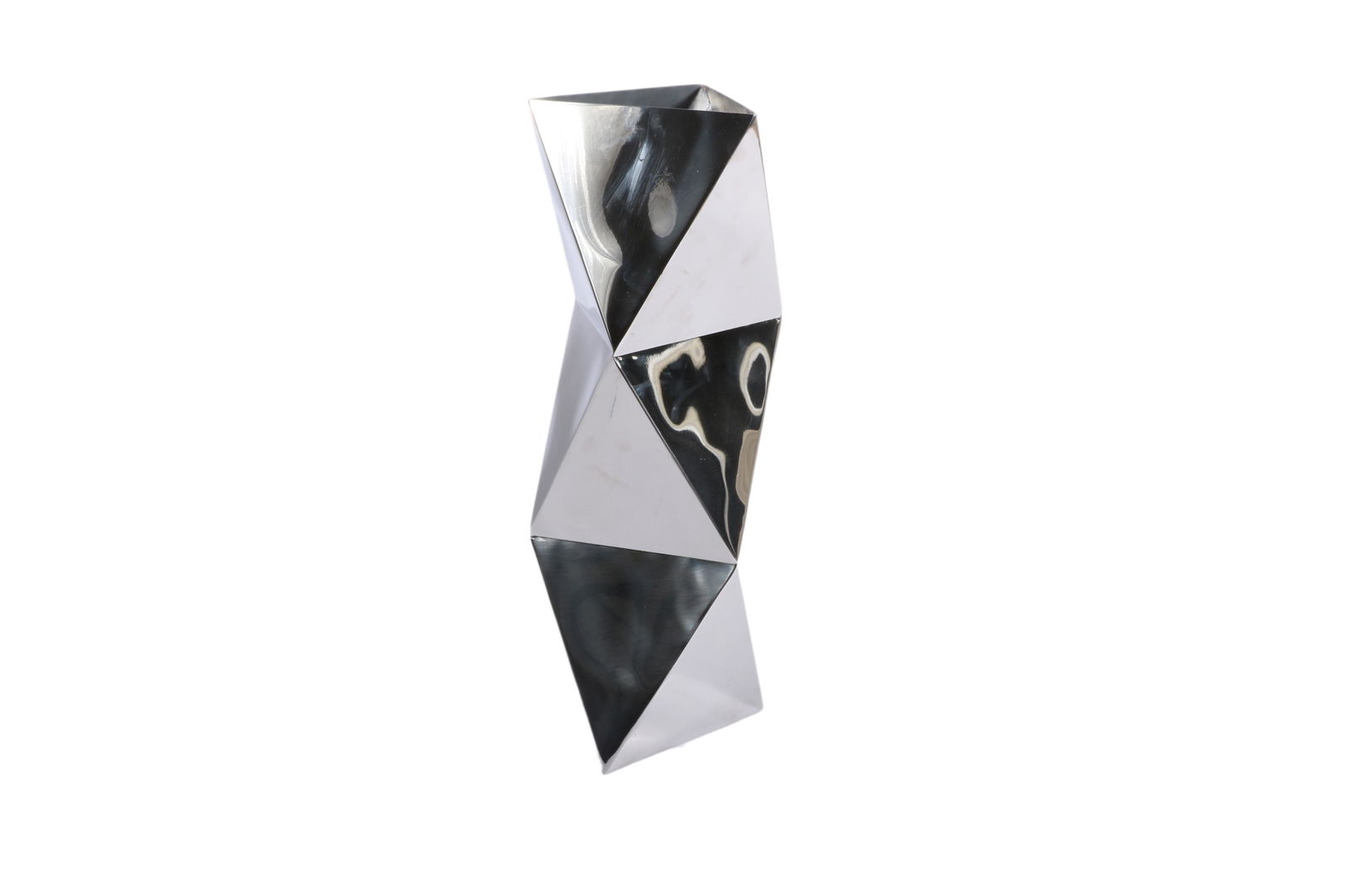 Geometric modernist stainless steel sculptural floor vase. 23 7/8"H x 8"W x 7"D (1 of 9)