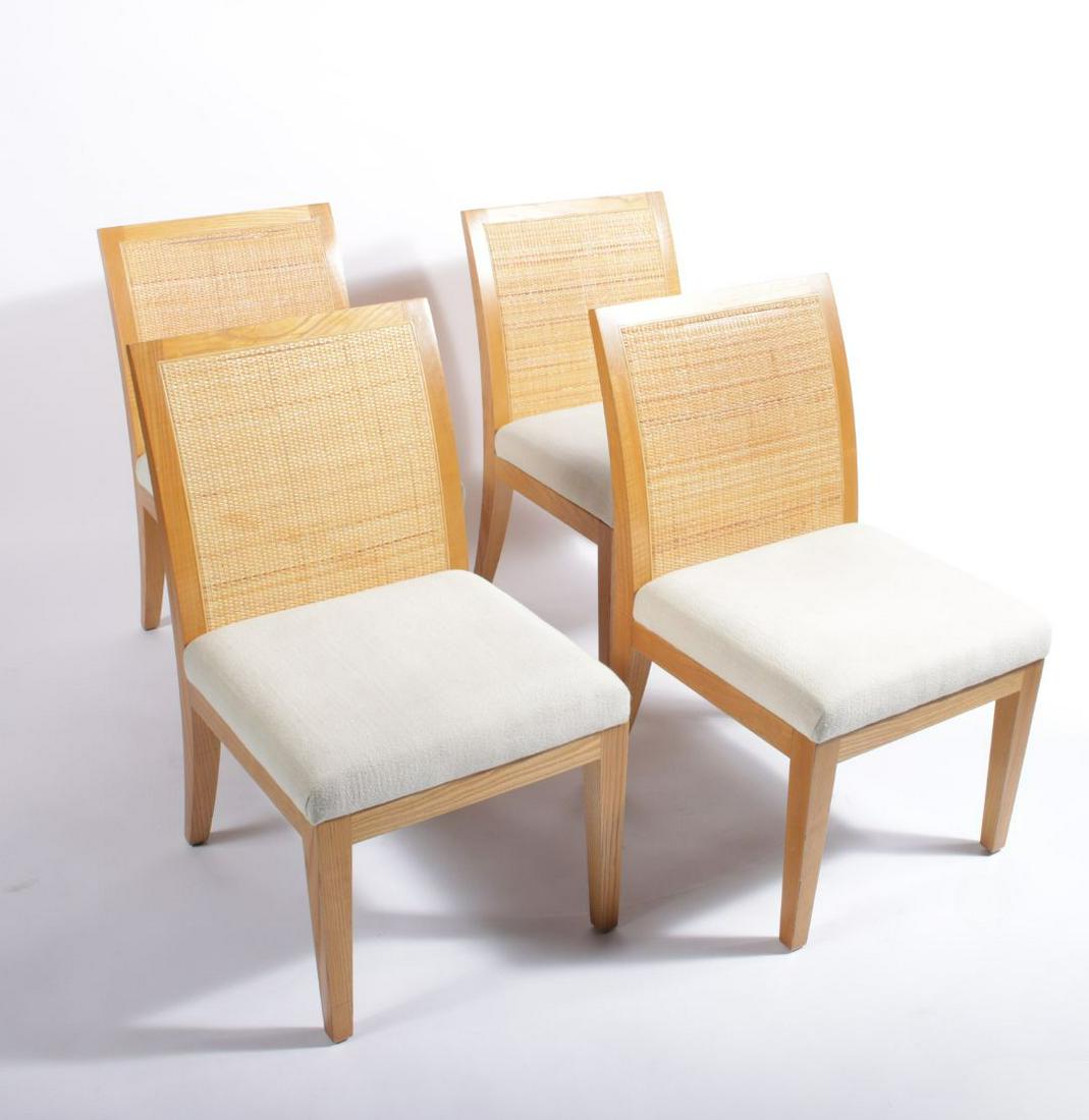 Set of 4 Christian Liaigre Holly Hunt marquis cane back dining chairs with upholstered seat. 34"H x: Set of 4 Christian Liaigre Holly Hunt marquis cane back dining chairs with upholstered seat. One chair with damage to caning. 34"H x 23"W x 20"D (one)