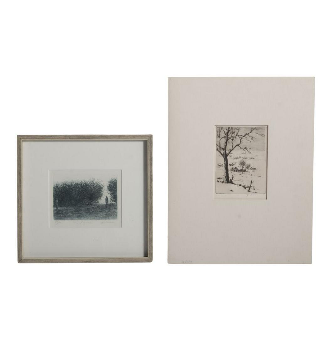 Two small etchings by James Swann and Harold Altman 2 5/8"H x 3 3/4"W (plate, Two Figures), 7 1/2"H (1 of 12)