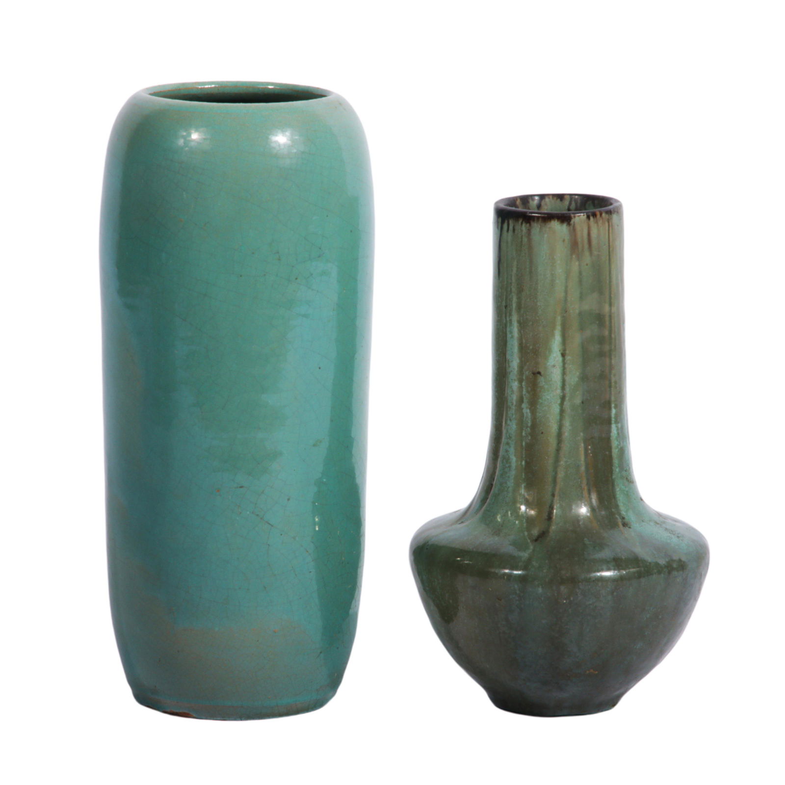 Lot of 2 American NC? art pottery vases in shades of green 12"H x 5"Diam. (largest) (1 of 11)