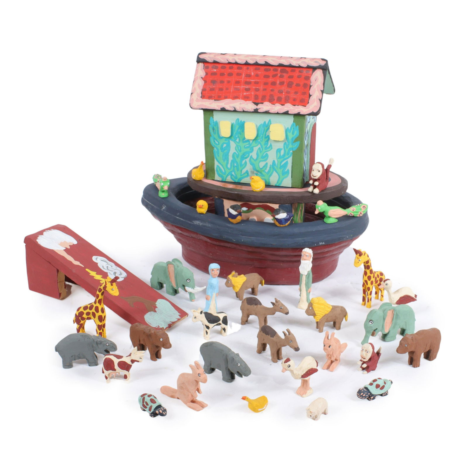 David James, Kentucky (b. 1940 ca.), Naive Outsider Folk Art, Noah's Arc, '92, carved and painted (1 of 17)