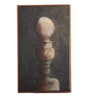 Paul Harris, (American/Indianapolis; 20th/21st Century), spindle, oil on canvas: Paul Harris Indiana (20th/21st Century) spindle oil on canvas Signed verso. Two small chips to paint. 18 1/4"H x 11"W, 19"H x 11 1/2"W (frame)
