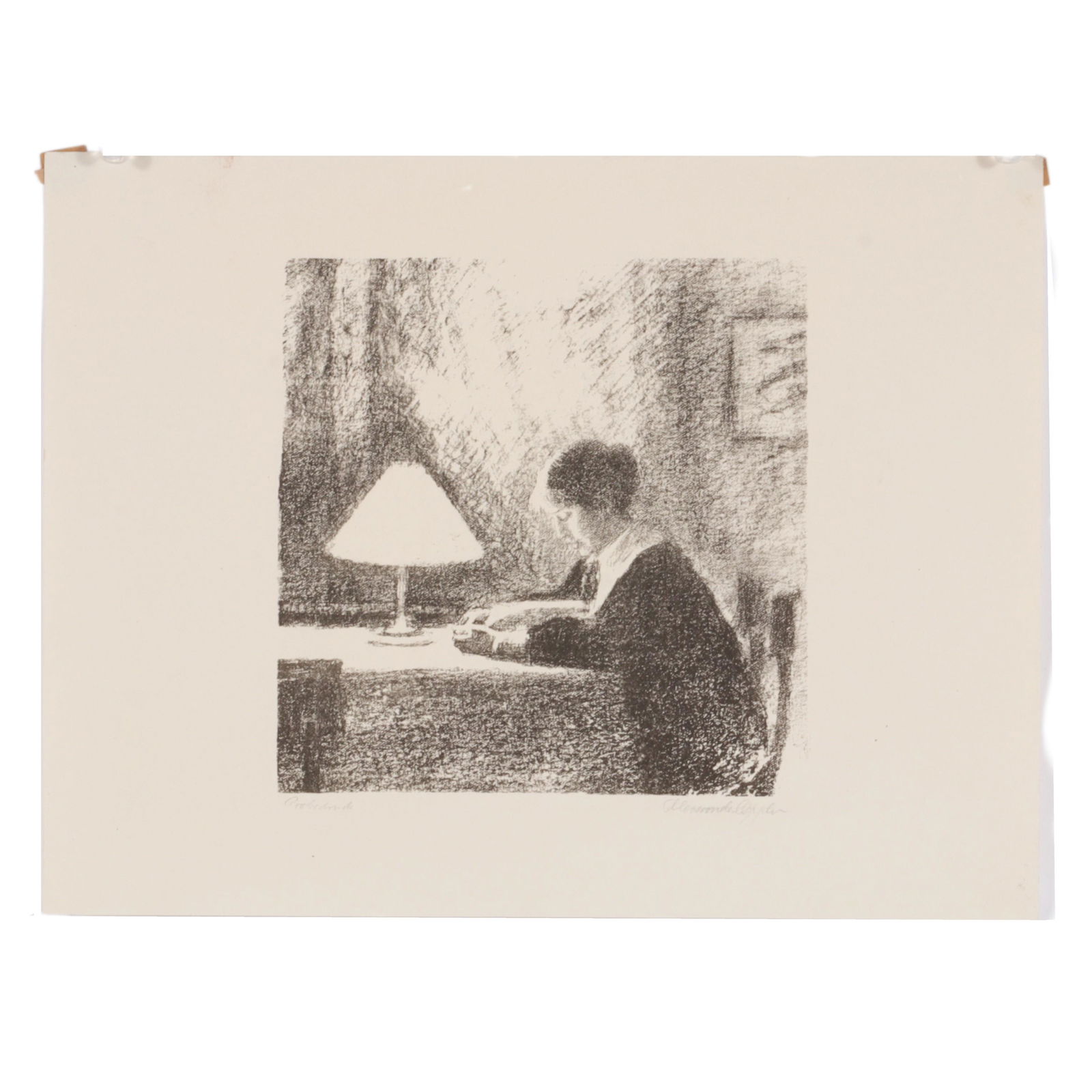 Alexander Oppler, German (1869-1939), woman at table, lithograph, 9 3/4" H x 12 3/4" W (1 of 7)