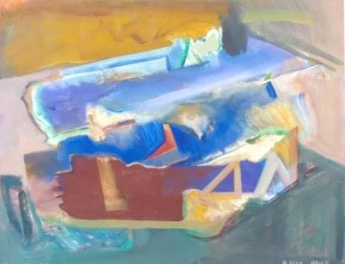 Doris Vlasek-Hails, American (1938 - 2004), Midland, 1998, oil on paper, 18 7/8"H x 23 7/8"W: Doris Vlasek-Hails American (1938 - 2004) Midland, 1998 oil on paper Titled and dated lower left and signed lower right. Hails received her BFA from the School of the Art Institute of Chicago. She was