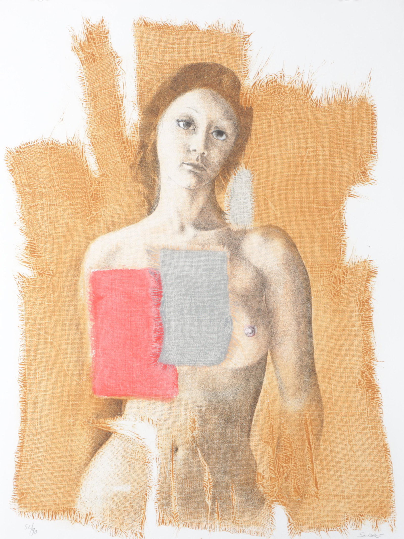 Claude Serre, French (1938-1998), abstract female nude, print, 30"H x 22"W: Claude Serre French (1938-1998) abstract female nude print Numbered 52/90 lower left and signed in pencil lower right. 30"H x 22"W