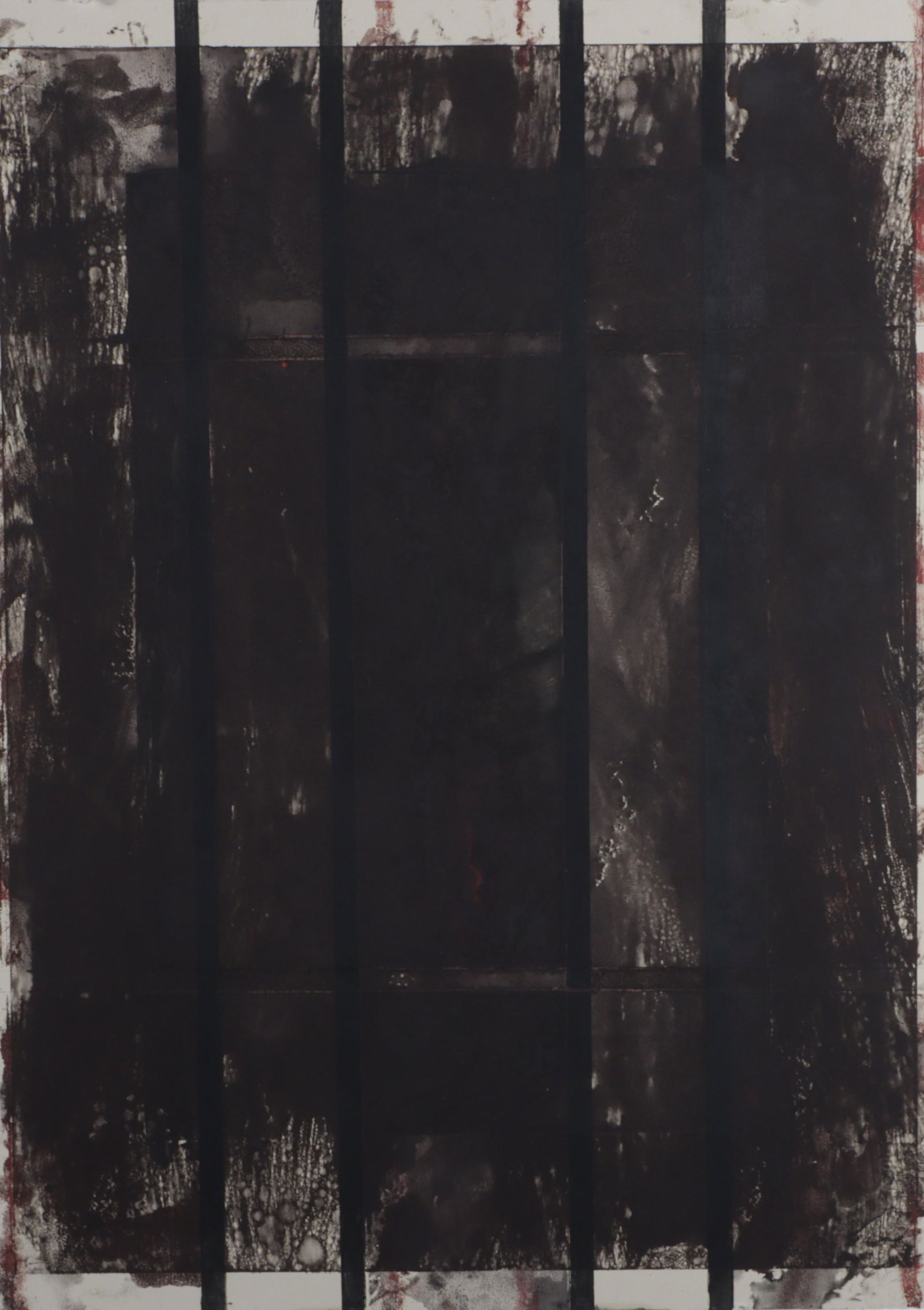 Carole Seborovski, New York (b. 1960), abstract behind bars, 1988, mixed media on paper, 30â€H x (1 of 7)