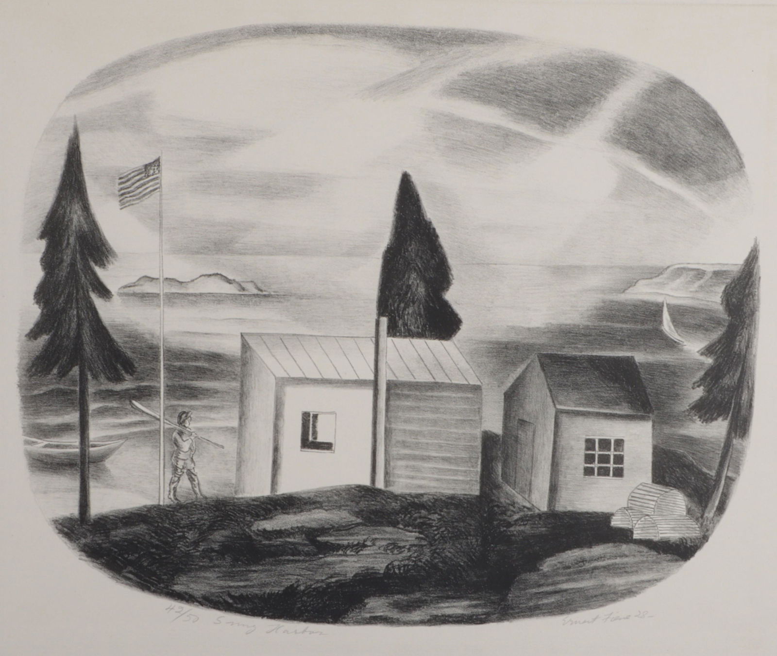 Ernest Fiene, New York / Germany (1894-1965), Spring Harbor,1928, lithograph, 16"H x 19 1/2"W (1 of 8)