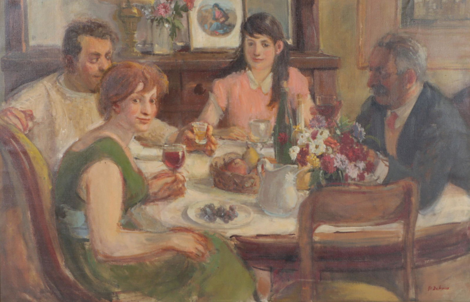 Peter DeAnna, American (1921-1980), Around the Dinner Table, oil on canvas, 29 1/2"H x 45 1/2"W (1 of 9)