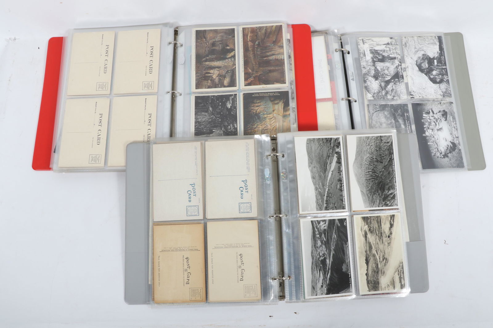Lot of 3 cave and landscape postcard binders: including Meramac Caverns, Great Onyx Cave, 11 1/2"H x (1 of 7)