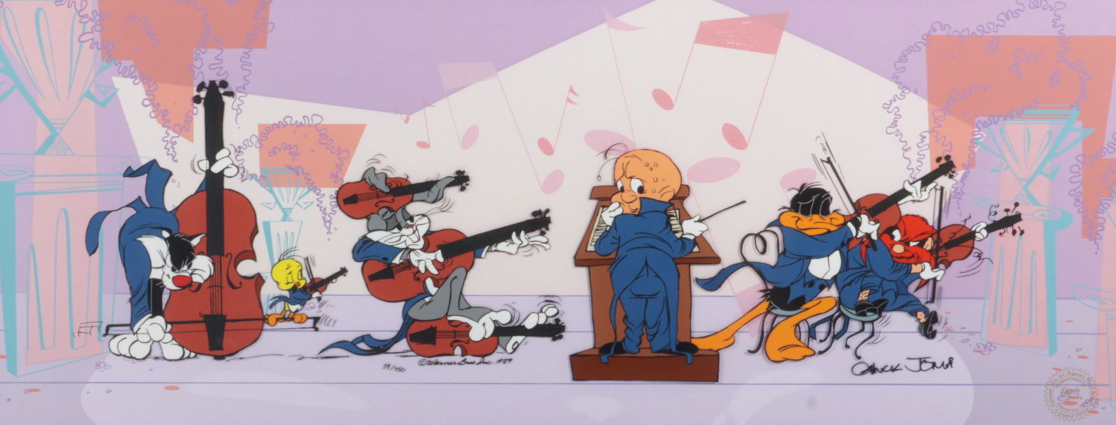 Warner Bros Chuck Jones signed "The Quintet" Bugs Bunny Looney Tunes LE cartoon animation cel, 1989 (1 of 9)