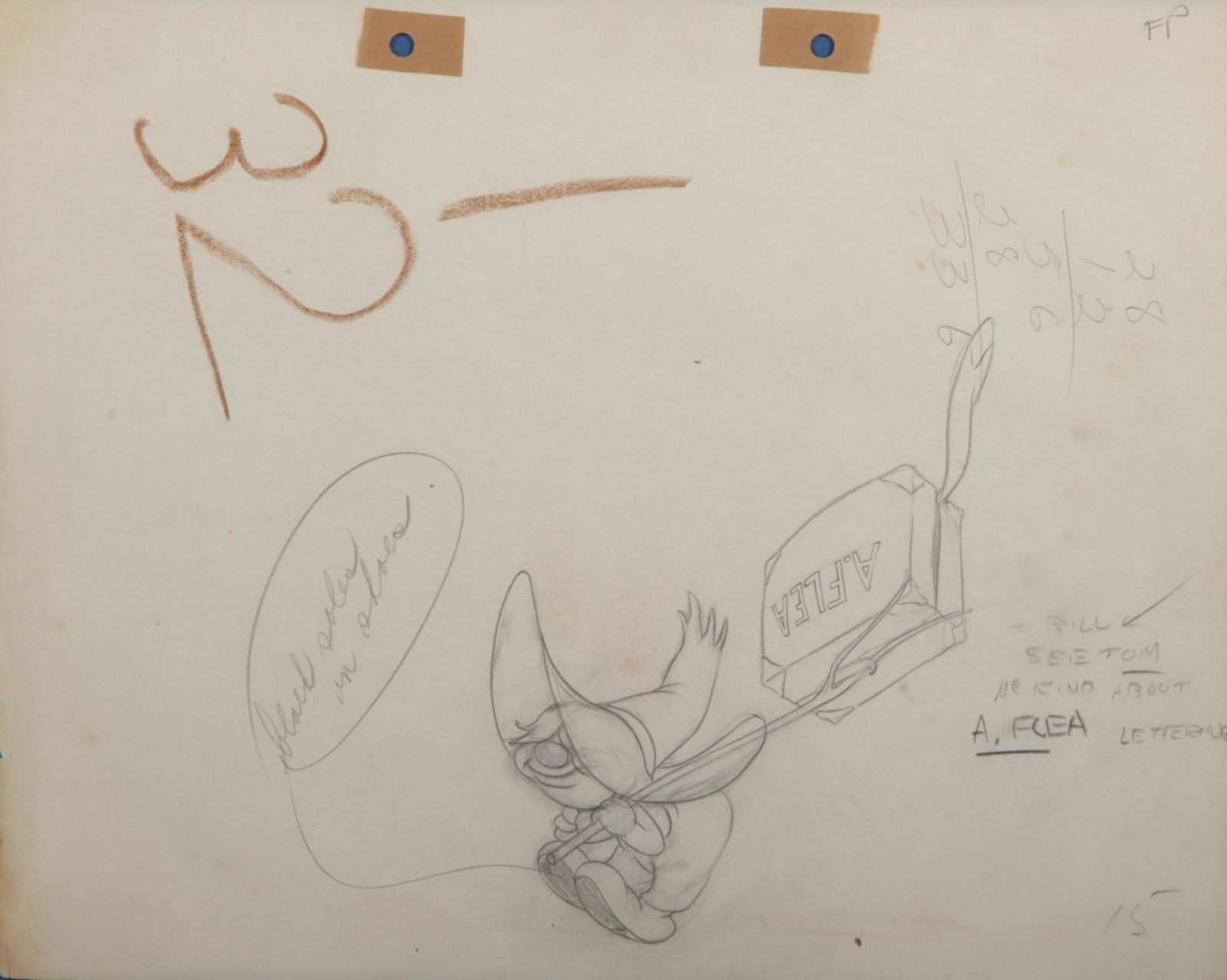 Warner Bros "An Itch in Time" original animation pencil drawing, 1943 9 1/2"H x 12"W (sight), 17"H x (1 of 10)