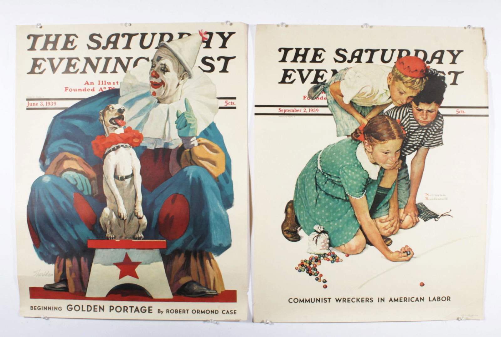 Lot of 2 Saturday Evening Post Posters, 1939: Norman Rockwell Circus and Sheridan Children. 28"H x (1 of 20)
