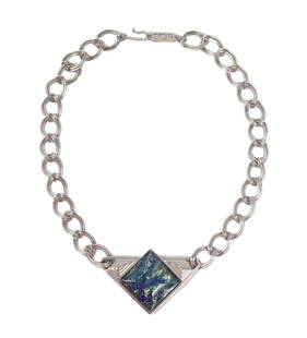 Yves Saint Laurent YSL by Robert Goossens dichroic glass open link chain choker necklace 17"L x 2"W: Yves Saint Laurent YSL by Robert Goossens dichroic glass open link chain choker necklace 17"L x 2"W