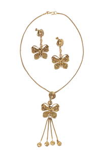 Yves Saint Laurent YSL by Robert Goossens couture butterfly tassel pendant necklace and matching: Yves Saint Laurent YSL by Robert Goossens couture butterfly tassel pendant necklace and matching dangle earrings 16"L x 4"W (necklace)