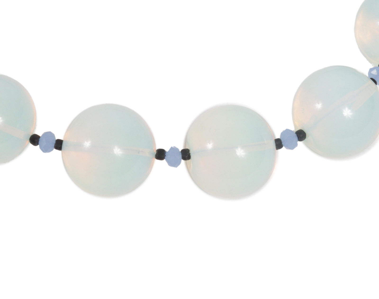 Large heavy strand of opalescent moonstone beaded necklace. 22"L x 1"W (1 of 8)