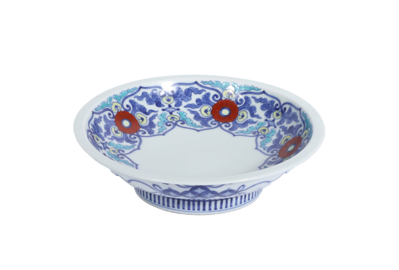 Japanese Nabashima type Imari footed porcelain bowl with overglaze red floral enamel and underglaze (1 of 7)