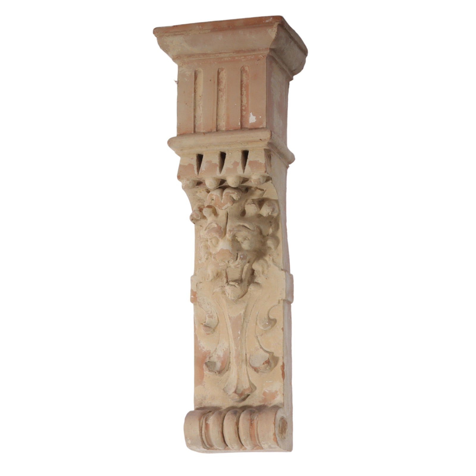 Antique Continental Neoclassical terra cotta architectural corbel with lion head ornament. 23"H x 7 (1 of 10)
