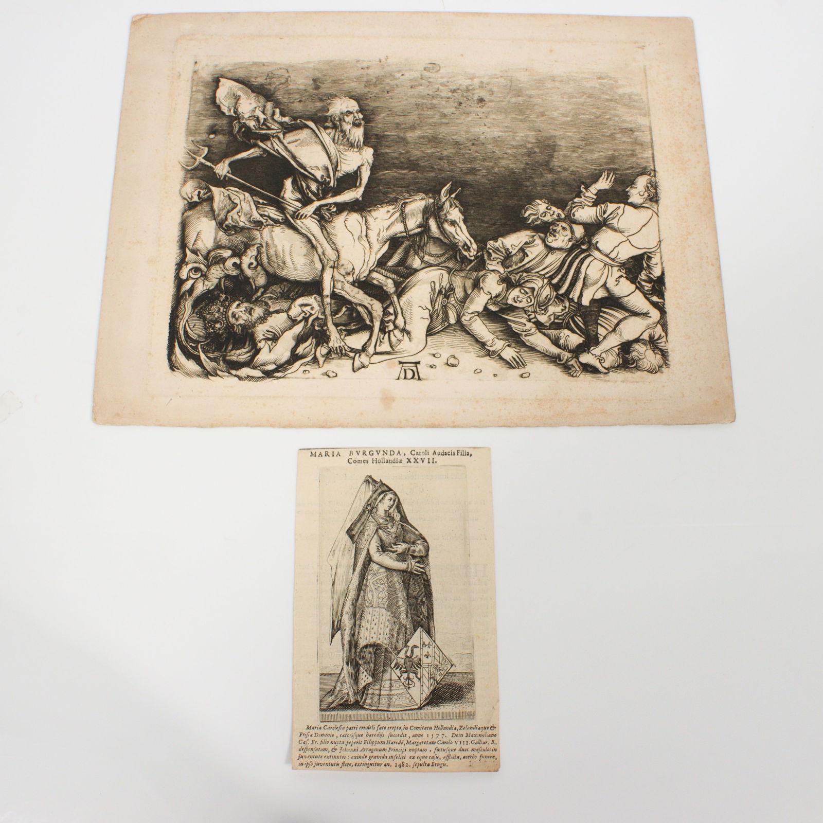 Two prints; Copper engraving after a woodcut by Durer, Four Horsemen of the Apocalypse, and Maria of (1 of 17)