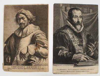 Two portraits after Anthony Van Dyck (1599-1641) 9 3/4" H x 6 1/4" W: Two portraits after Anthony Van Dyck (1599-1641) Portrait of Cornelis Saftleven (Dutch painter; 1607-1681), engraved by Lucas Vorsterman (Flemish, 1595-1675; he also collaborated with Rubens). Part of