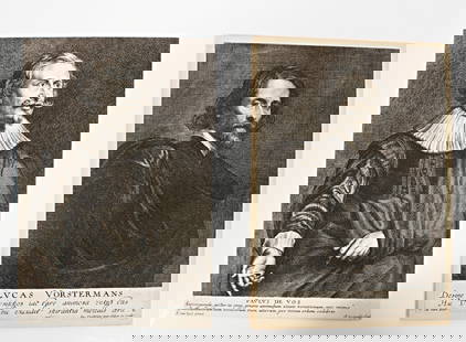 Two prints after Anthony Van Dyck (1599-1641) 10" H x 7" W: Two prints after Anthony Van Dyck (1599-1641) Portrait of Lucas Vorsterman (Flemish 1595-1675) engraved by Lucas oystermen the Younger with distich in Latin. Part of the Iconographia series. Etching o