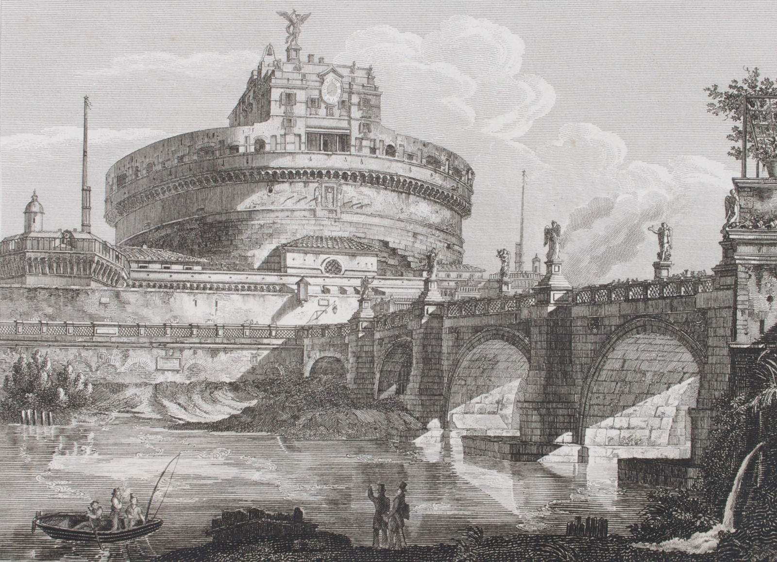 Domenico Amici (1808-1880; Italian), etching, view of Castel Sant Angelo in Rome (1835) 17 1/2"H x (1 of 15)