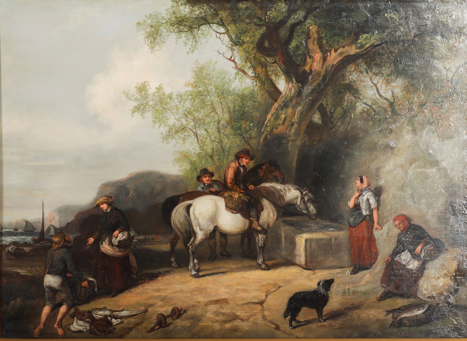 William Shayer, UK (1811 - 1892), Coastal landscape scene with rustics and fishermen beside a (1 of 11)