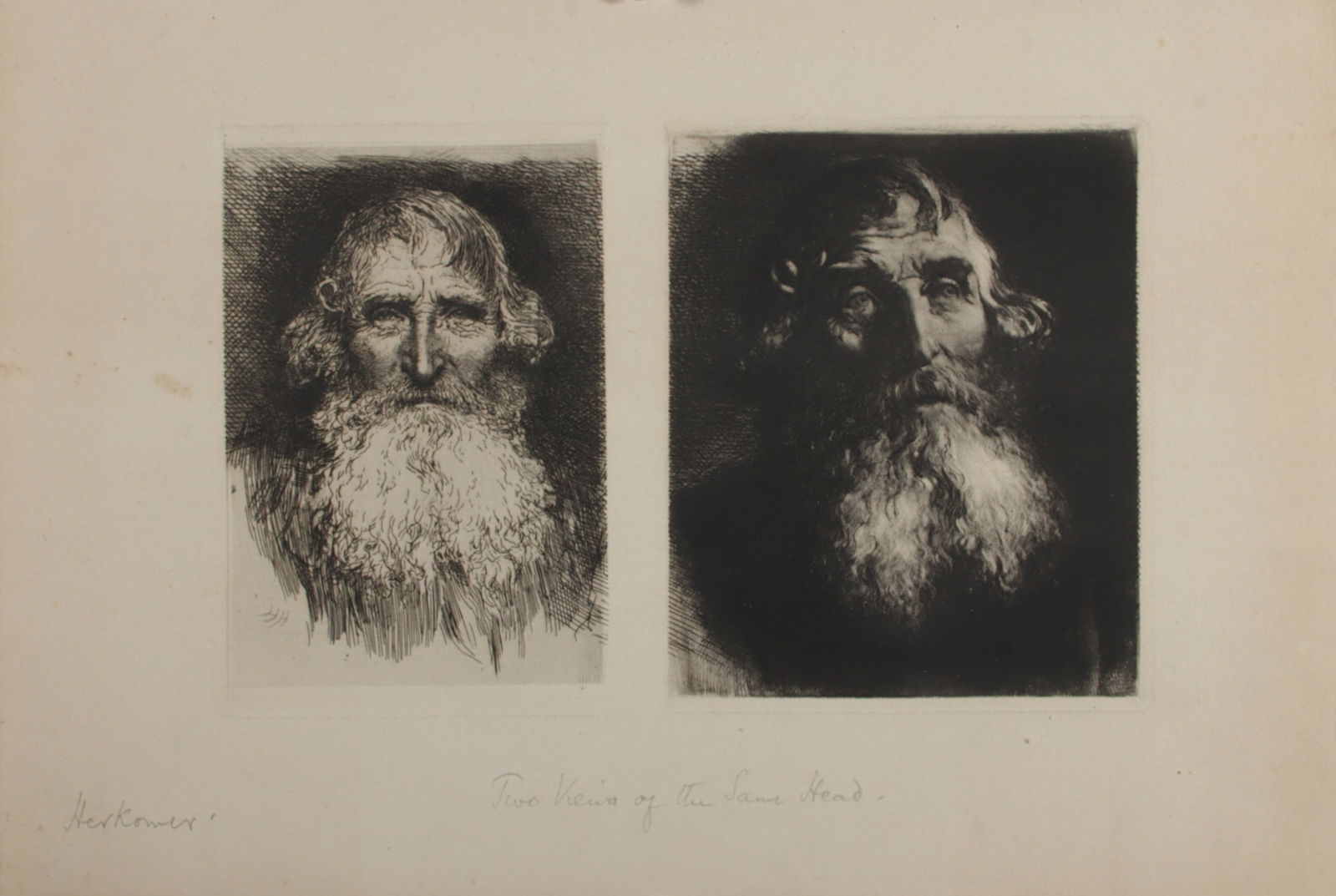 Hubert Herkomer, British (1849-1914), Two Views of the Same Head (or: Head of an Old Man), dry point (1 of 11)