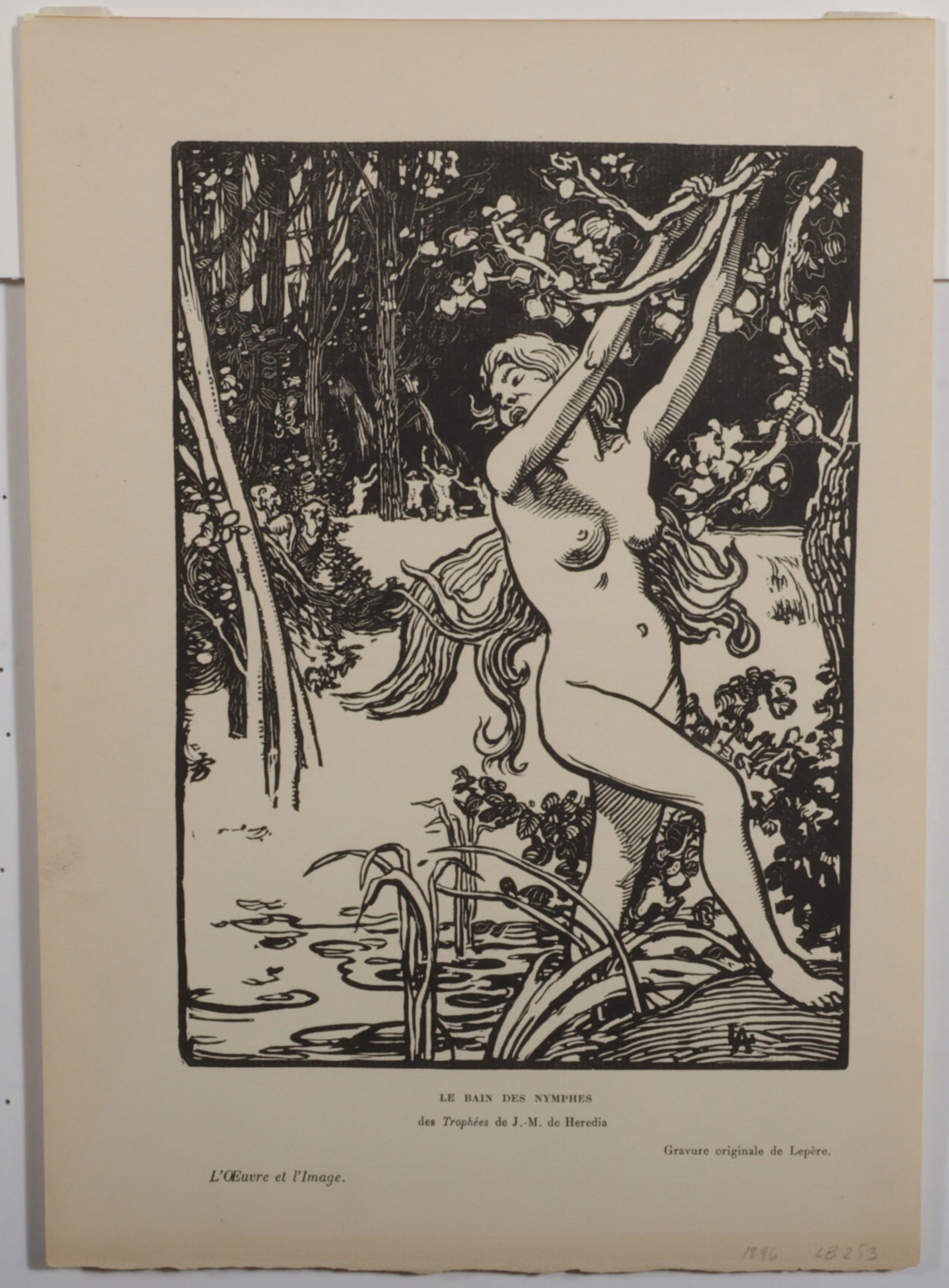Auguste-Louis Lepere, French (1849-1918), Le Bain des Nymphes (1896), woodcut, 9 1/2"H x 7 1/2"W: Auguste-Louis Lepere, French (1849-1918), Le Bain des Nymphes (1896), woodcut, 9 1/2"H x 7 1/2"W (sight), 16"H x 12"W (mat)