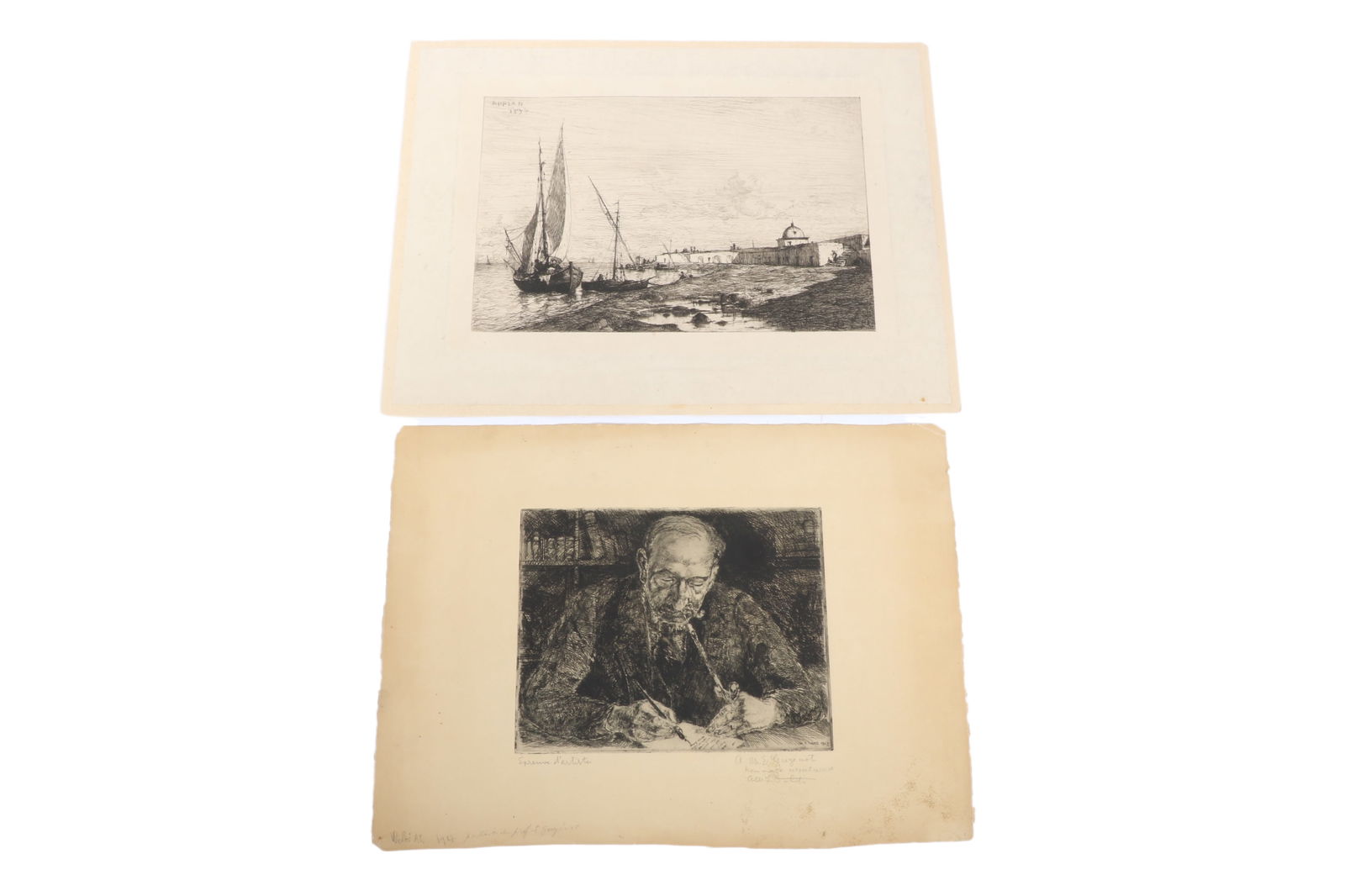 Lot of two 19th Century prints: Adolphe Appian, Albert Welti: Lot of two 19th Century prints: Adolphe Appian, Albert Welti Adolphe Appian (1819-1898, French), View of a harbor near Venice (1878), etching on Chine collÃ©; sharp impression. Plate marks: 15 &frac