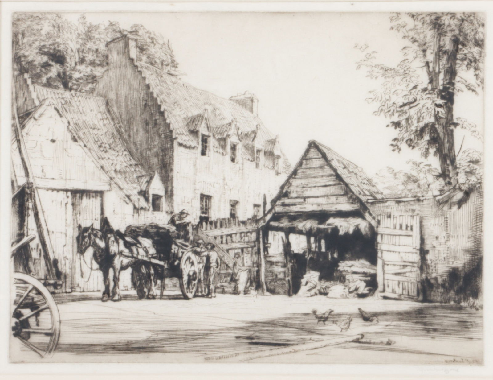 Muirhead Bone, United Kingdom, England, Scotland (1876 - 1953), The Old Palace Culross, etching, 7: Muirhead Bone United Kingdom, England, Scotland (1876 - 1953) The Old Palace Culross etching Signed lower right in the plate and by hand. Frame needs repair. Biography from the Archives of askART: Sir