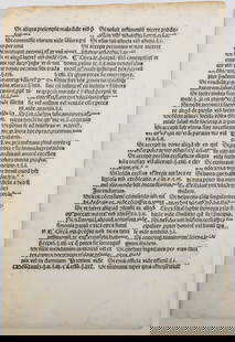 Johannes Angelus de Clavasio, Summa angelica de casibus conscientiae; printed by Georgius: Johannes Angelus de Clavasio, Summa angelica de casibus conscientiae; printed by Georgius Arrivabenus, Venice, 1495 Small sheet from an incunabulum: Two columns of text in Latin on each page.
