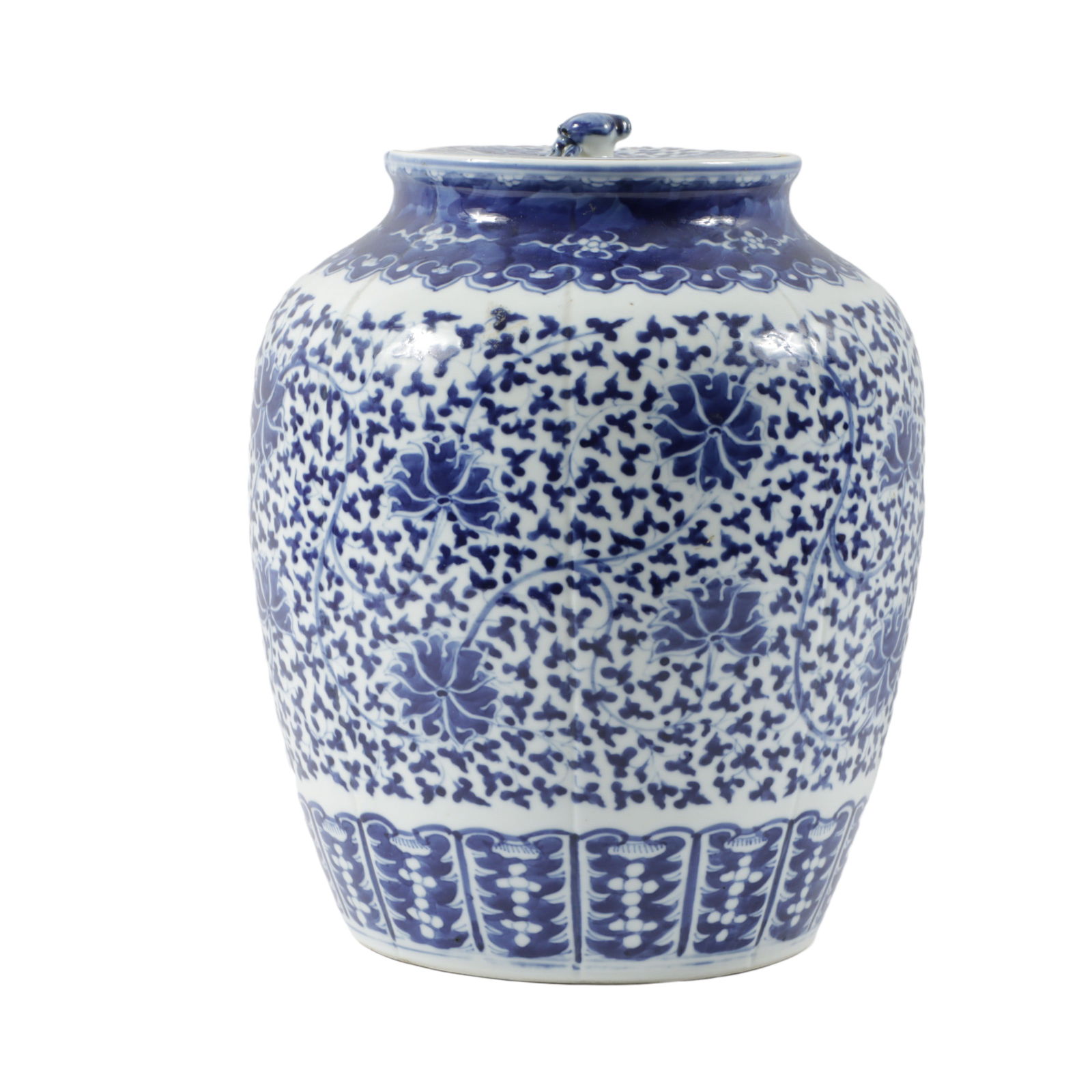 Fine Chinese 12inch blue and white porcelain lidded ginger jar decorated in under-glaze blue floral (1 of 9)