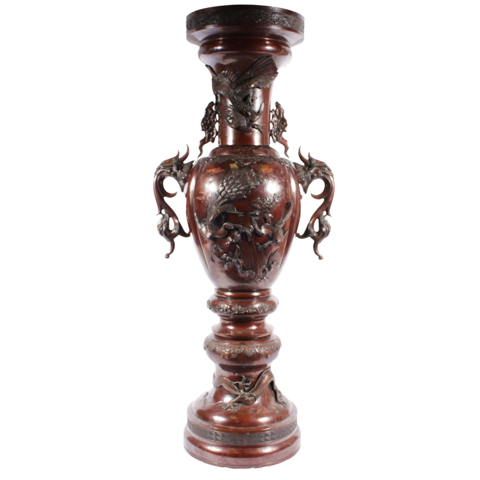 Japanese Bronze Palace size Urn with applied dragon figural, 20th Century. 53" H x 26" W x 18" D (1 of 20)