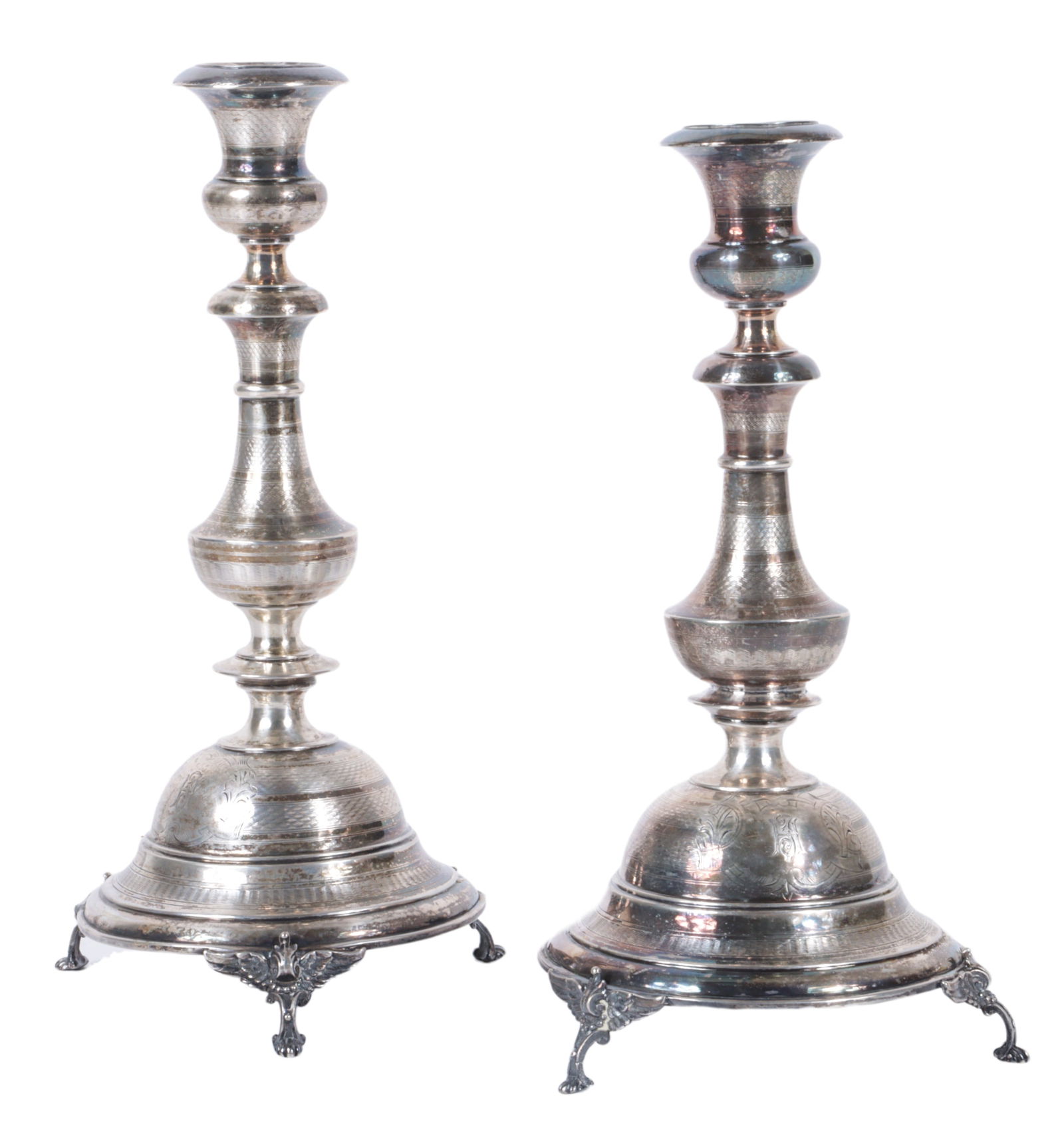 Pair Austrian / Austro Hungarian .800 silver candlesticks, 19th Century. 12 1/2"H x 6"Diam. (1 of 8)