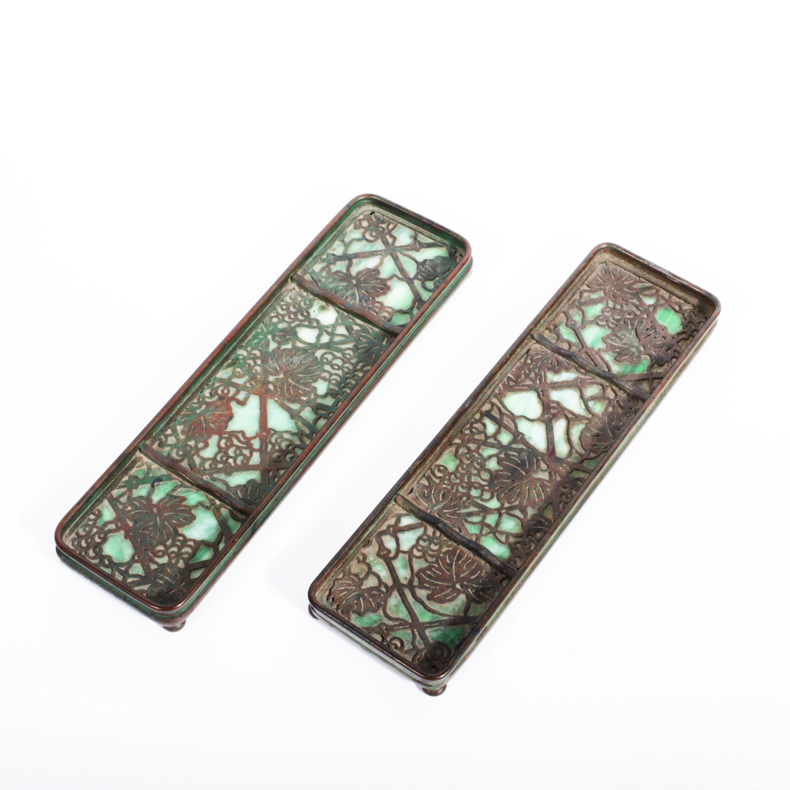 Pair of Tiffany Studios NY 1004 grapevine pen trays, desk accessories. 1/2"H x 9 1/2"W x 2 3/4"D (1 of 13)