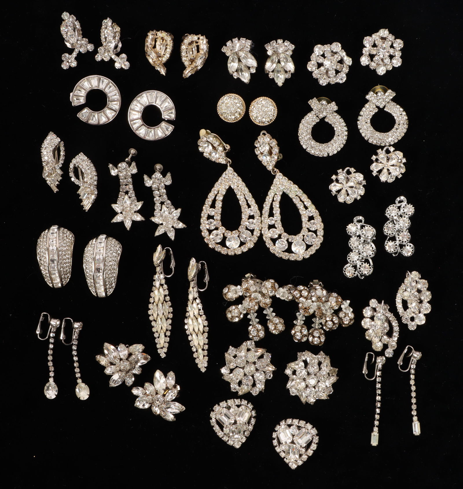 Vintage costume / designer diamante rhinestone earring group including: Yves Saint Laurent (YSL), (1 of 12)