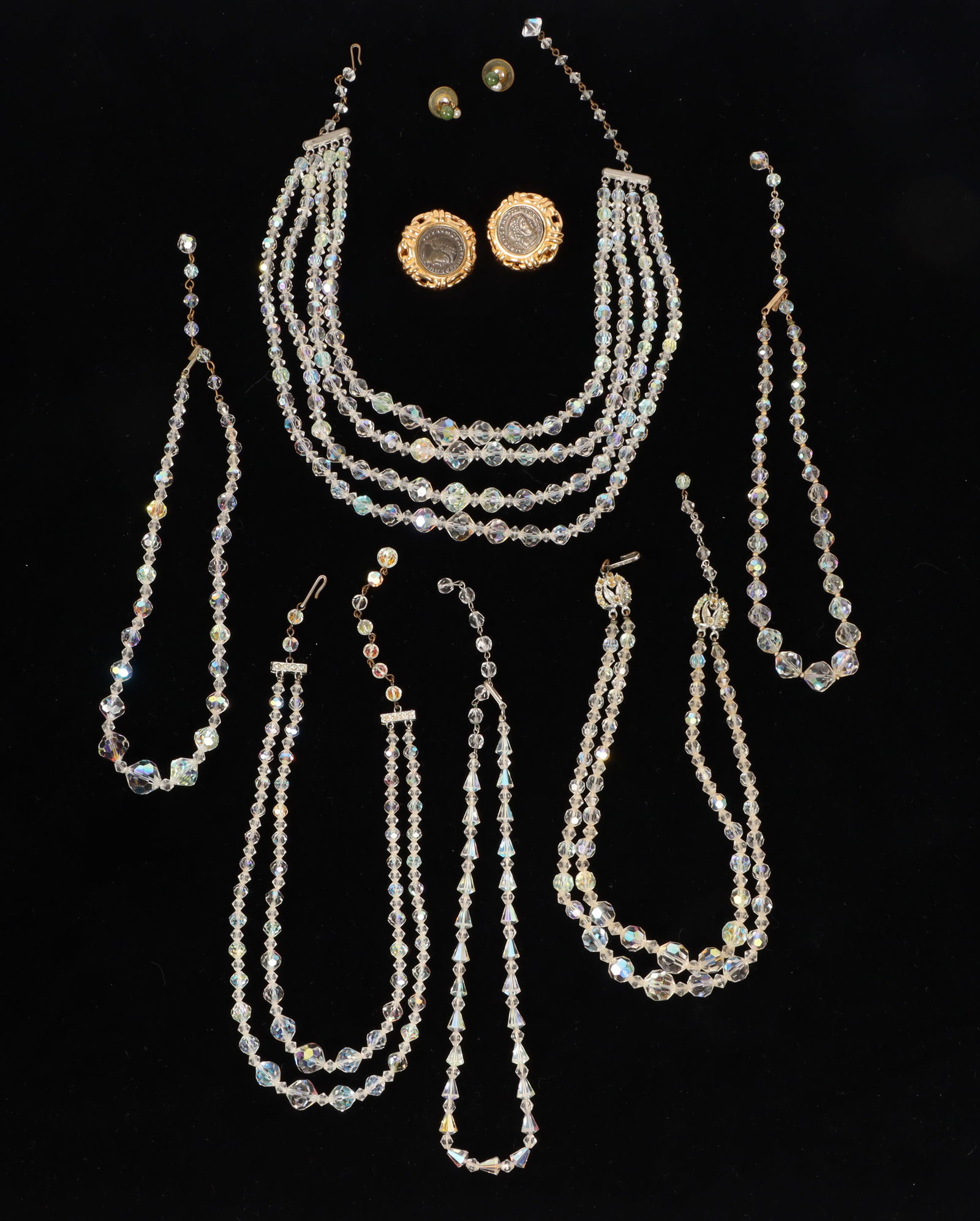 Vintage costume jewelry group including: 14K gold jade earrings with pearl dangle, Ciner, Lady (1 of 12)