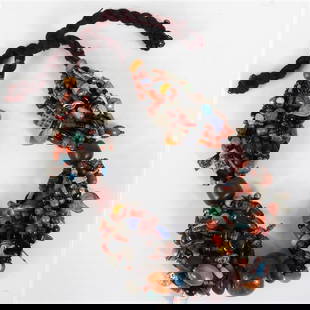 Vintage Moroccan Berber oversized trade bead necklace with turquoise, amber glass,: Vintage / Antique Moroccan Berber oversized trade bead necklace with turquoise, amber glass, polished stone, beaded multi strands wi...